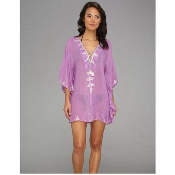 Melissa Odabash Mint Ivory Tunic Kaftan Cover up Sparkle Embroidery 100% Cotton - Picture 9 of 16